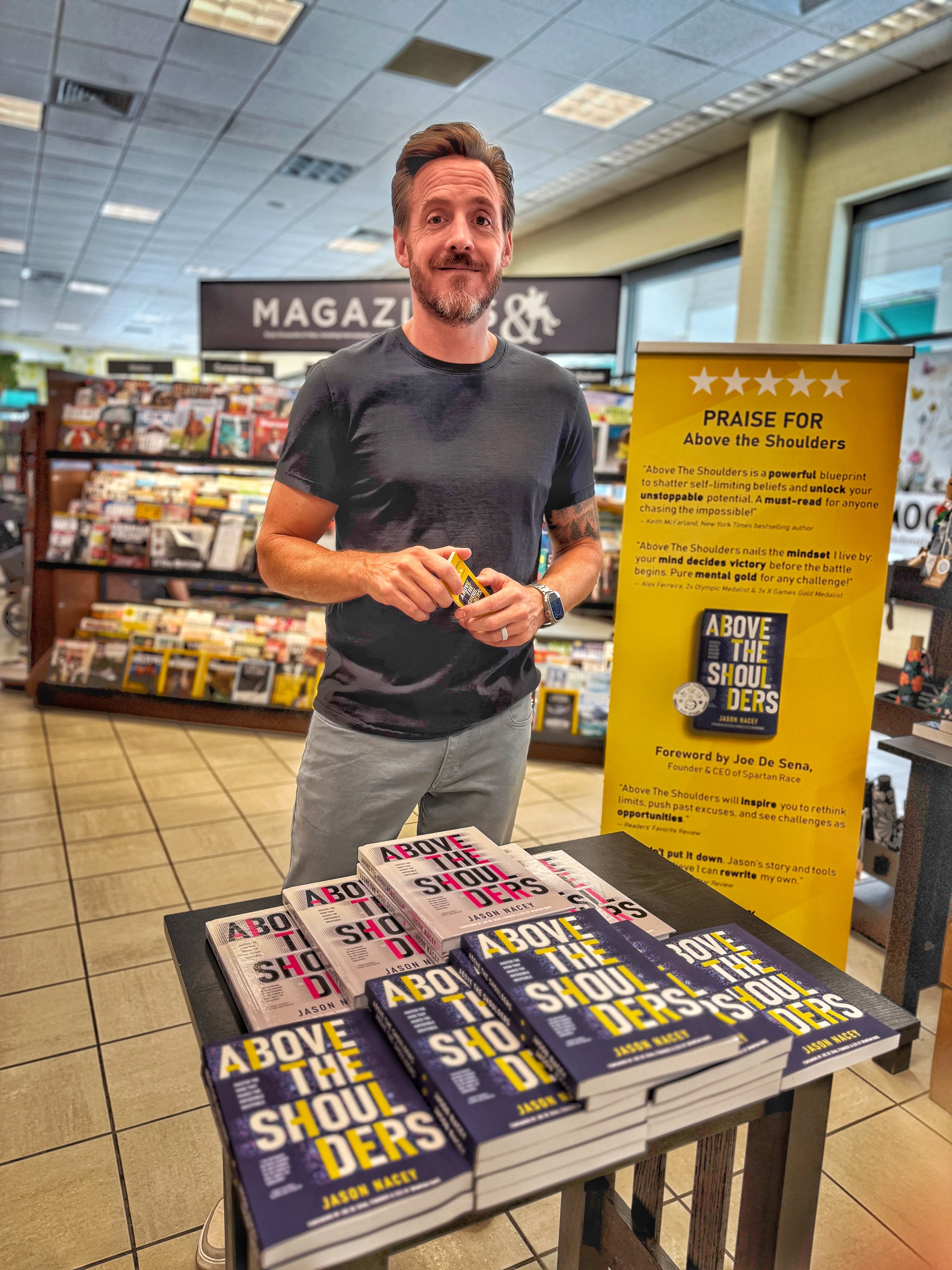 Jason Nacey at a Barnes & Noble book signing for Above the Shoulders