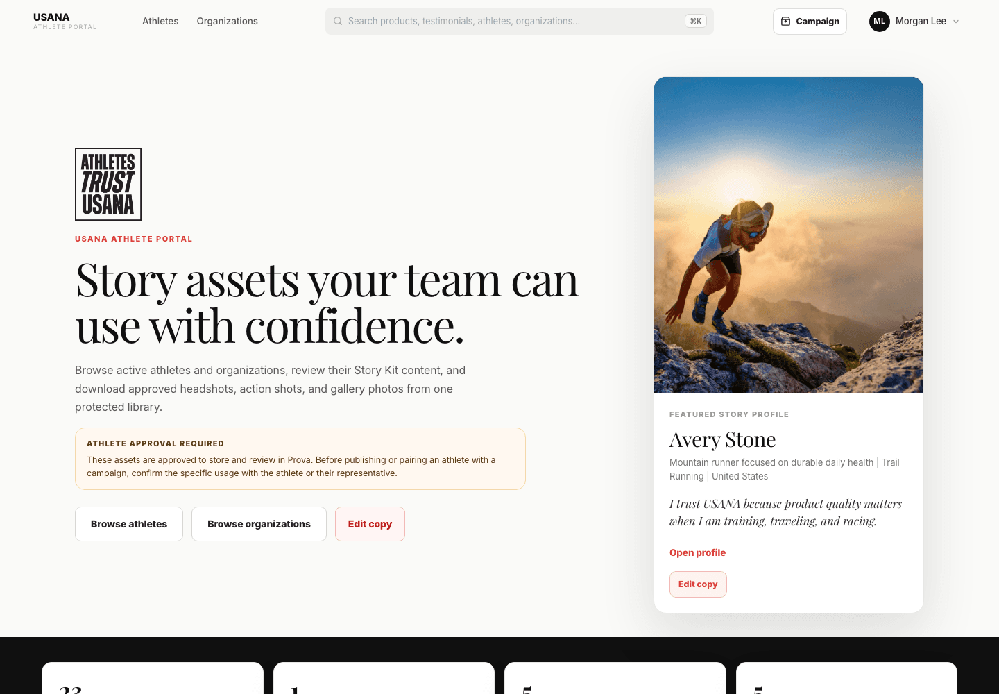 Prova Athlete Portal home view — the partner-facing layer